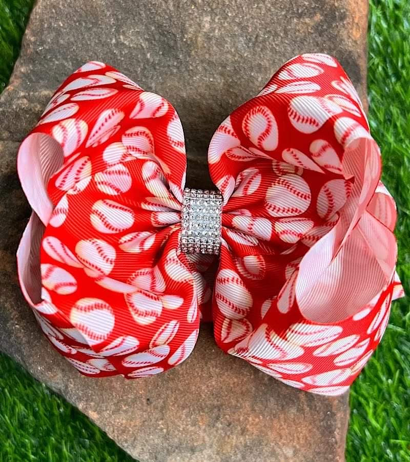 Red Baseball Hair Bow