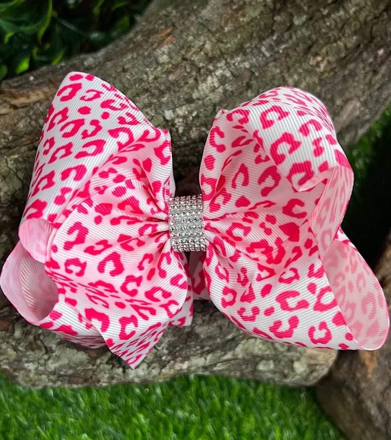 Pink Leopard Hair Bow