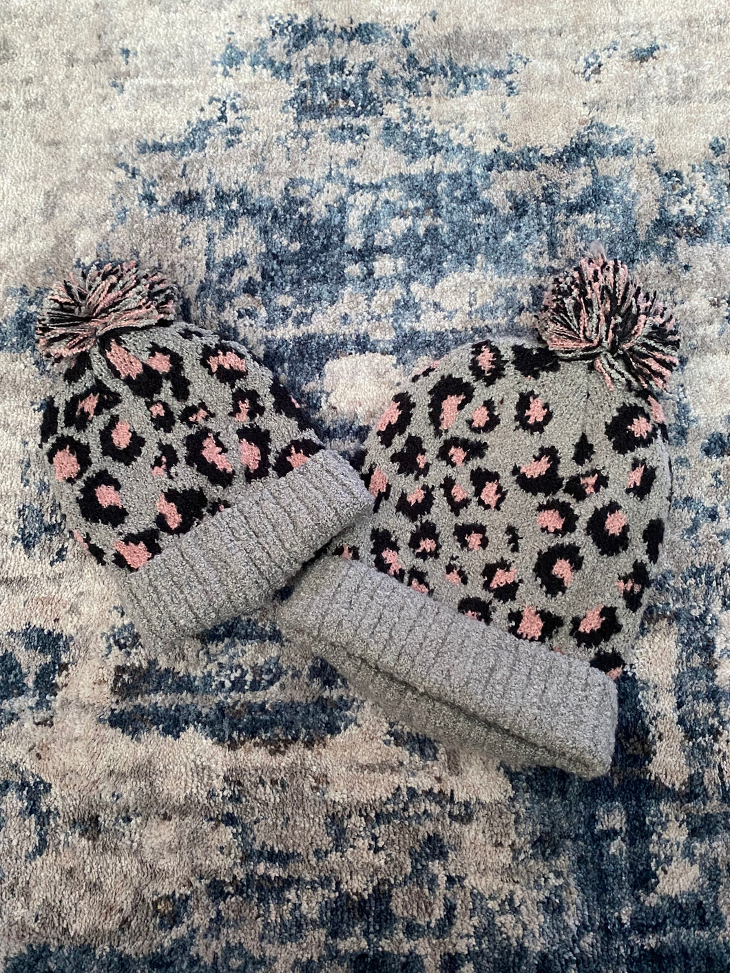 Mommy and Me Grey Leopard Hats